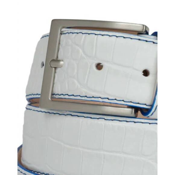 NEW FRESCO GOLF men's leather alligator embossed belt in white, blue